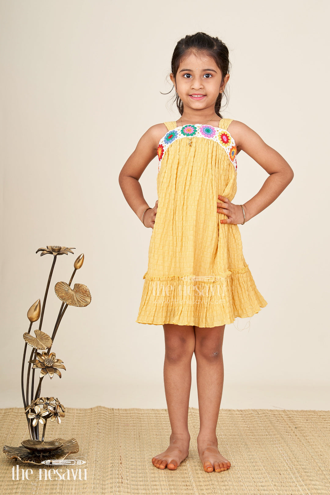 The Nesavu Girls Fancy Frock Adorable Casual Wear Outfits for Girls with Popcorn Crush Fabric and Crochet Detailing Nesavu Adorable Casual Wear Outfits Girls Popcorn Crush Fabric Crochet Detailing | The Nesavu