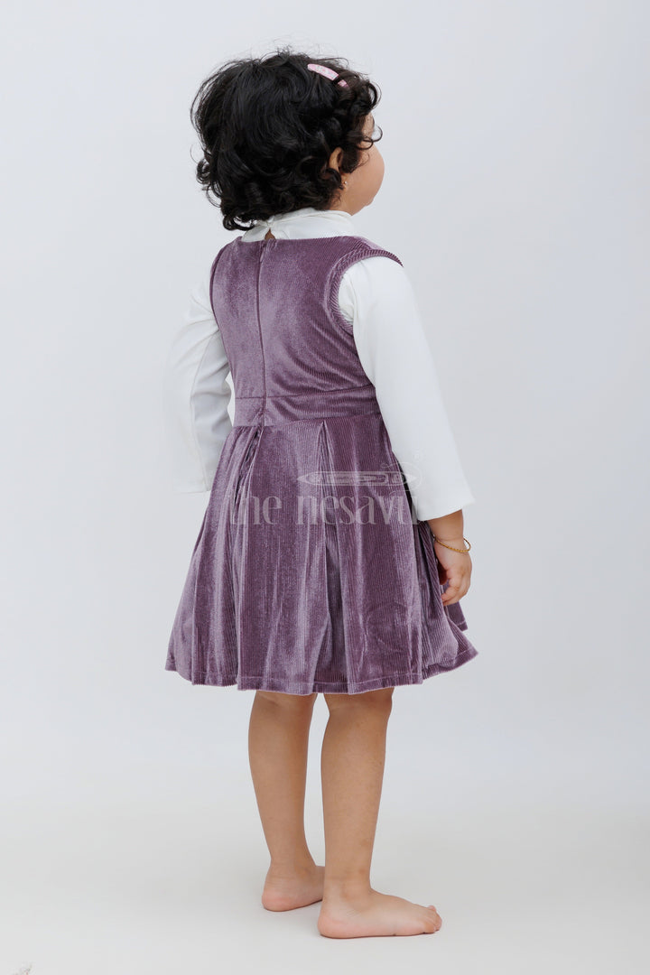 The Nesavu Baby Fancy Frock Adorable Frock for Wedding Party - Soft Velvet Baby Dress with Knitted Inner Nesavu Soft Velvet Baby Frock - Purple | Full Sleeve Baby Dress