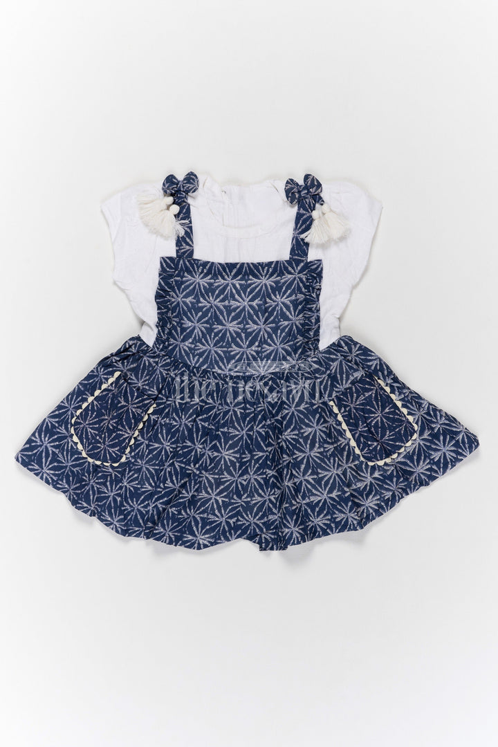 The Nesavu Girls Cotton Frock Adorable Girls Cotton Frock with White Ruffle Top and Navy Blue Floral Printed Skirt Frock Designs for Childrens Nesavu 12 (3M) / Blue GFC1480A-12 Nesavu Girls Cotton Frock Navy Blue Floral Skirt White Ruffle Top Perfect Frock Designs Childrens