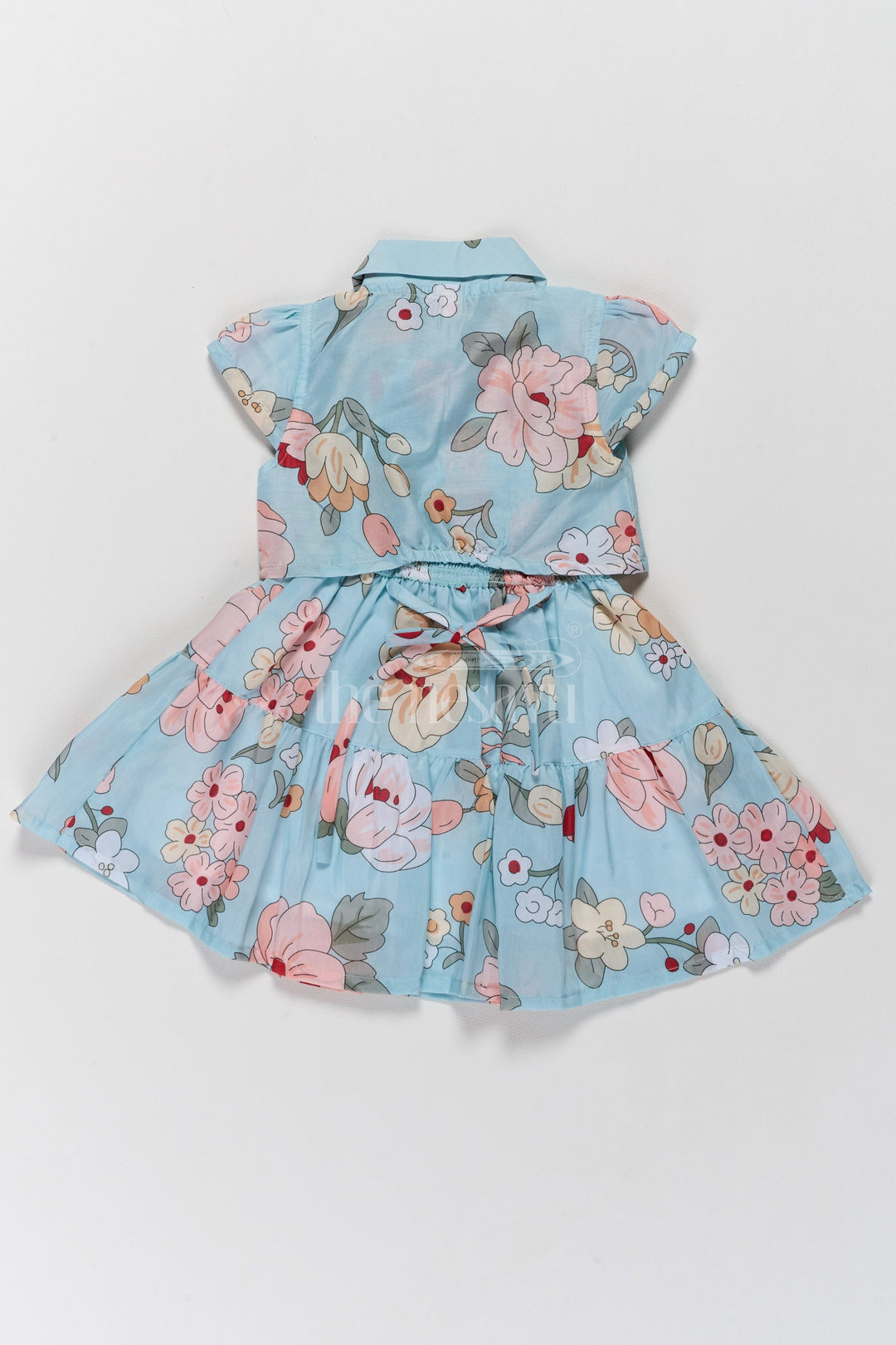 The Nesavu Girls Fancy Frock Adorable Girls Cute Frock in Cotton Blend with Floral Patterns and Tiered Design Nesavu Nesavu Adorable Blue Floral Cotton Blend Cute Frock Tiered Layers Girls