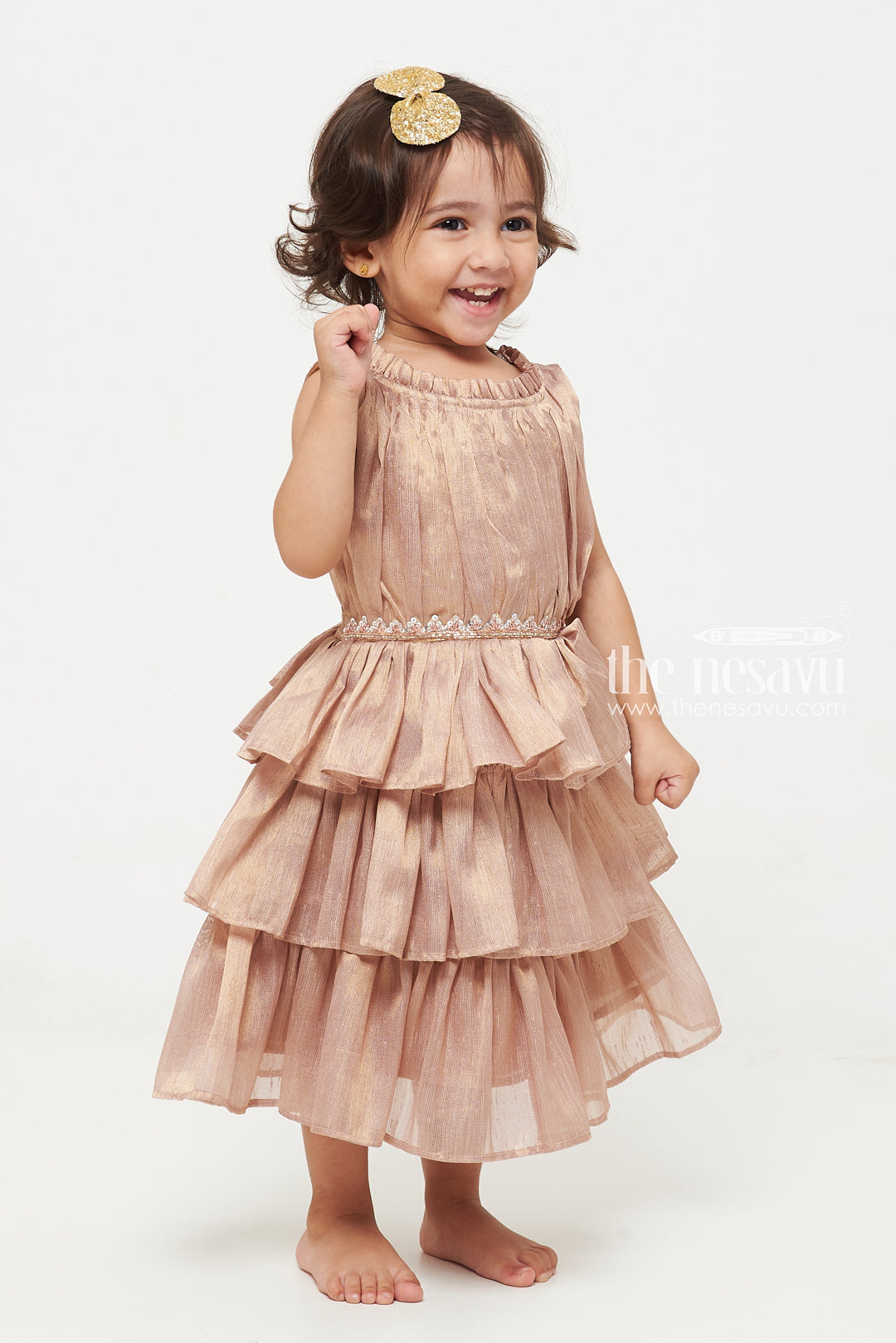 The Nesavu Party Frock Adorable Lavender Tiered Baby Dress Nesavu Lavender Tiered Baby Dress with Embroidered Waistband | Baby Fashion