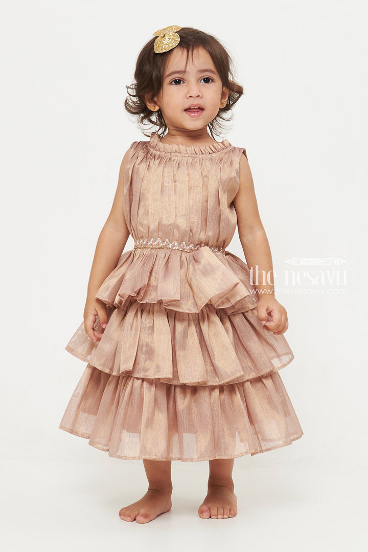 The Nesavu Party Frock Adorable Lavender Tiered Baby Dress Nesavu Lavender Tiered Baby Dress with Embroidered Waistband | Baby Fashion