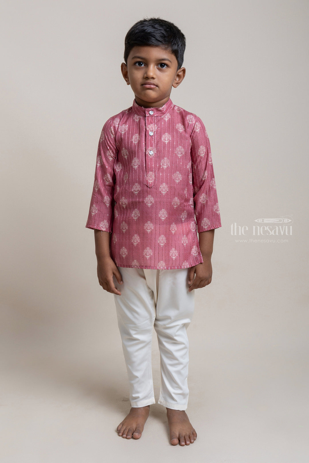 The Nesavu Boys Kurtha Set Adorable Maroon Baroque Printed Kurta And Pant For Little Boys Nesavu 14 (6M) / Maroon BES316A Step Up Your Boy's Ethnic Fashion Game with The Nesavu | New Arrivals | The Nesavu