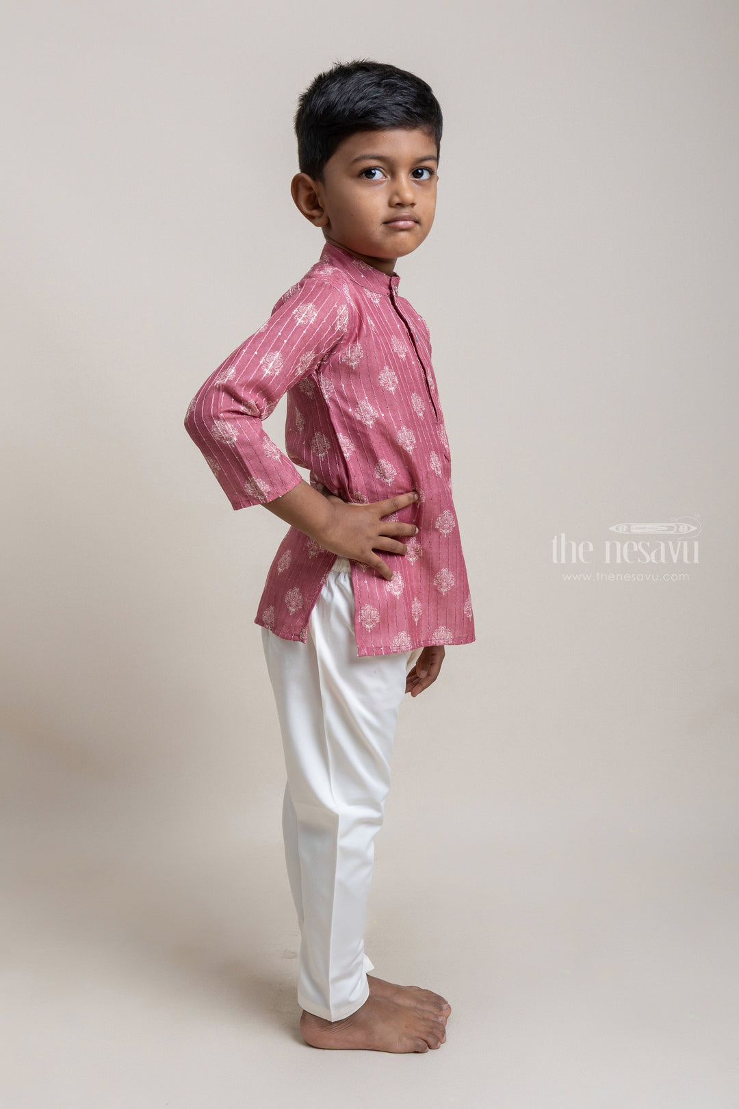 The Nesavu Boys Kurtha Set Adorable Maroon Baroque Printed Kurta And Pant For Little Boys Nesavu Step Up Your Boy's Ethnic Fashion Game with The Nesavu | New Arrivals | The Nesavu