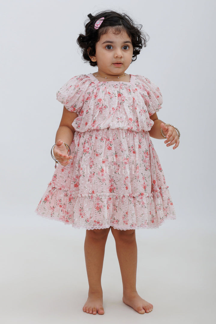 The Nesavu Baby Fancy Frock Adorable Pink Birthday Frock - Semi Brazzo Printed Baby Dress Nesavu 14 (6M) / Pink BFJ577A-14 Adorable Pink Birthday Frock - Nesavu | Semi Brazzo Baby Dress