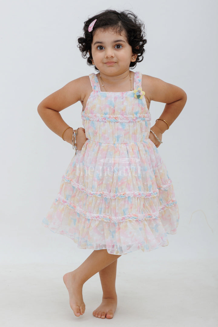 The Nesavu Baby Fancy Frock Adorable Pink Party Frock - Sleeveless Semi Brazzo Printed Baby Dress Nesavu 14 (6M) / White BFJ580A-14 Adorable Pink Party Frock - Nesavu | Semi Brazzo Baby Dress