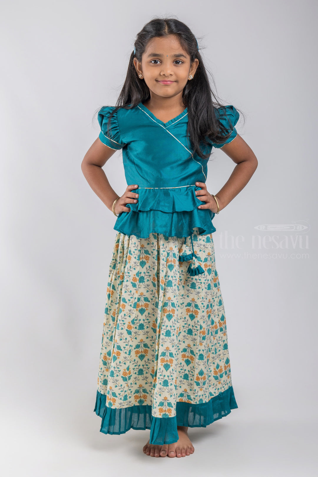 The Nesavu Pattu Pavadai Affordable Daily Wear Pattu Langa Quality Meets Value psr silks Nesavu 16 (1Y) / Blue / Jacquard GPP284B