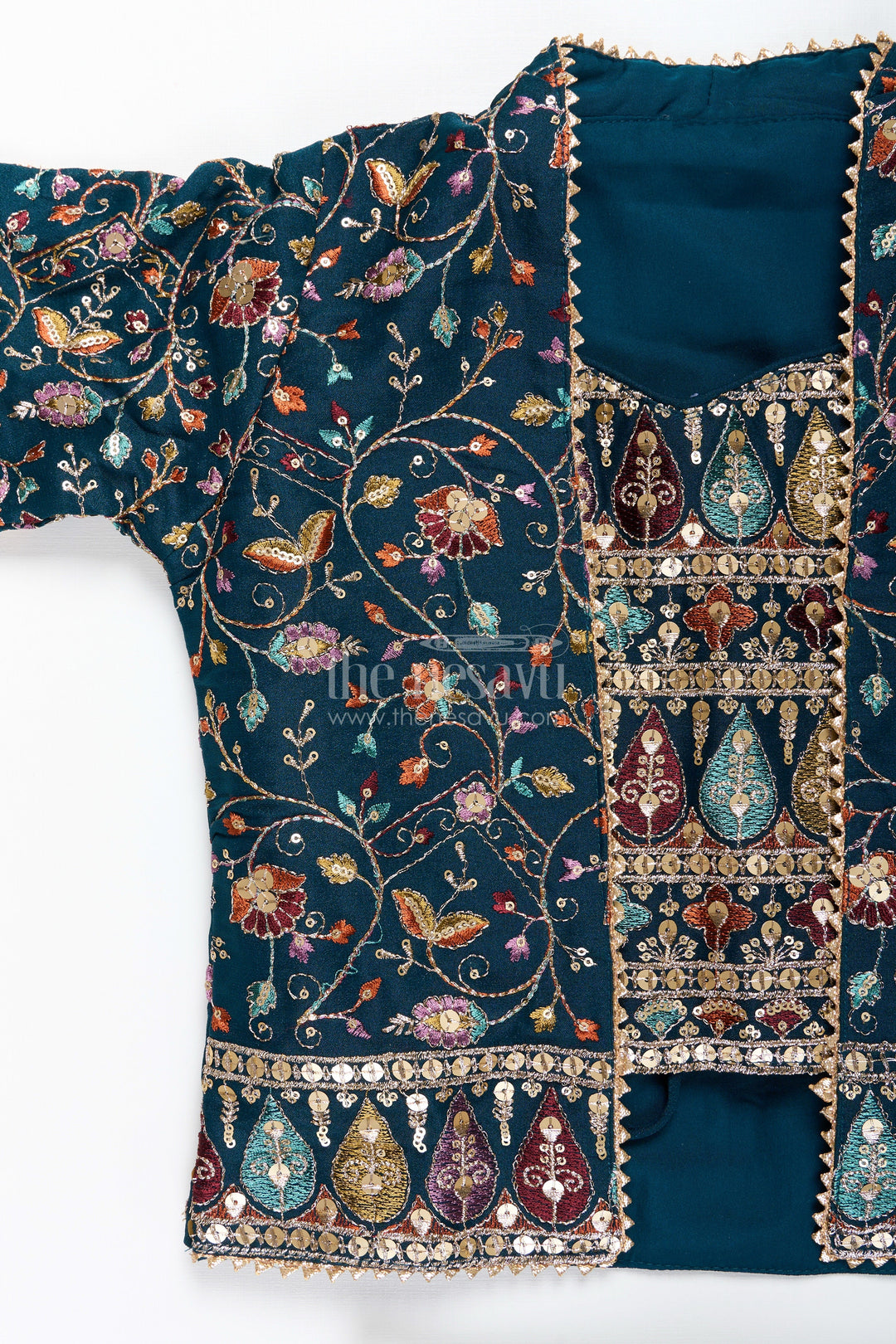 The Nesavu Girls Sharara / Plazo Set All-over embroidered ethnic co-ord set – traditional charm for girls Nesavu Traditional embroidered co-ord set girls  festive plazo outfit Nesavu
