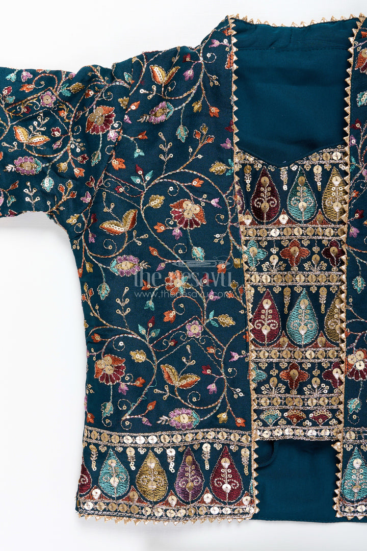 The Nesavu Girls Sharara / Plazo Set All-over embroidered ethnic co-ord set – traditional charm for girls Nesavu Traditional embroidered co-ord set girls  festive plazo outfit Nesavu