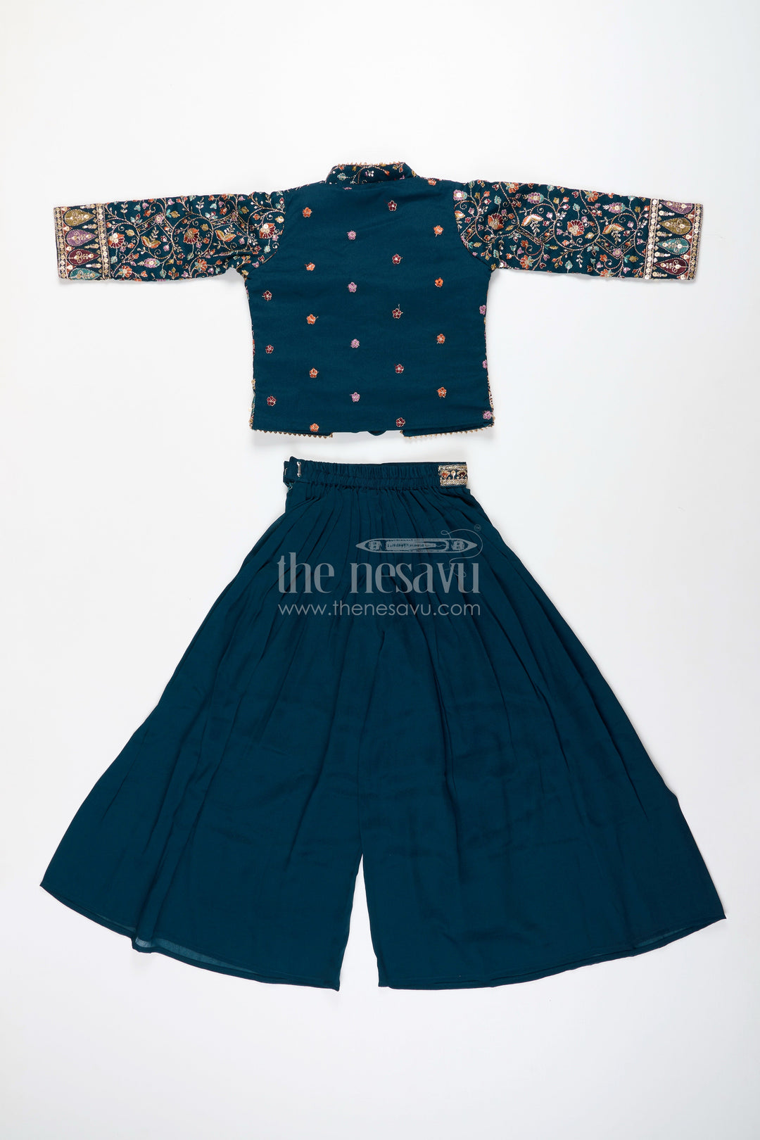 The Nesavu Girls Sharara / Plazo Set All-over embroidered ethnic co-ord set – traditional charm for girls Nesavu Traditional embroidered co-ord set girls  festive plazo outfit Nesavu