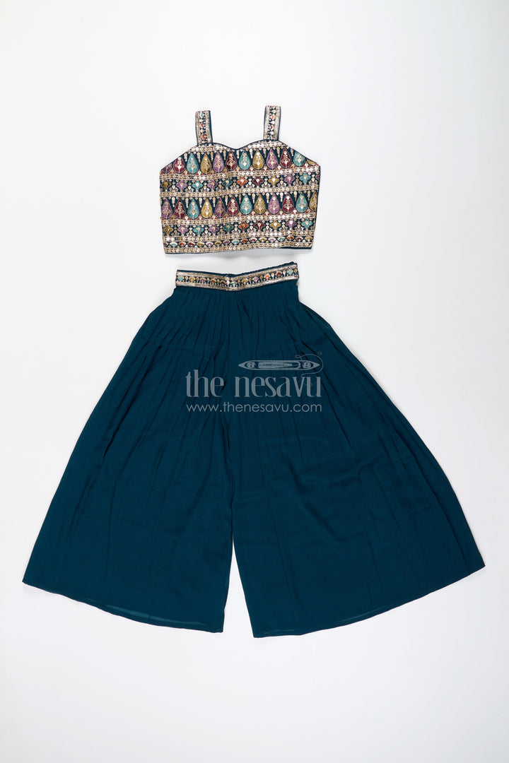 The Nesavu Girls Sharara / Plazo Set All-over embroidered ethnic co-ord set – traditional charm for girls Nesavu Traditional embroidered co-ord set girls  festive plazo outfit Nesavu