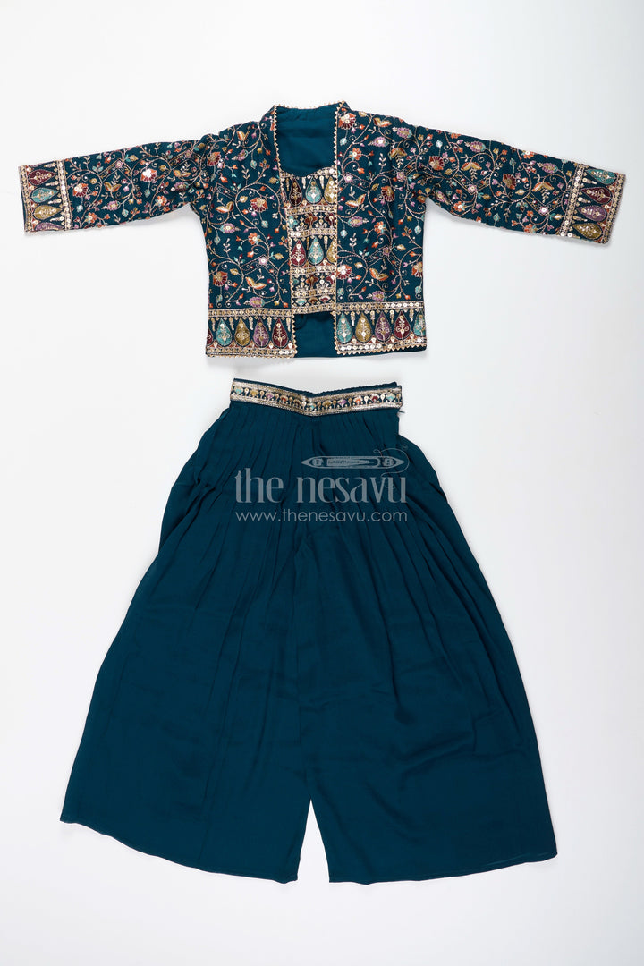 The Nesavu Girls Sharara / Plazo Set All-over embroidered ethnic co-ord set – traditional charm for girls Nesavu Traditional embroidered co-ord set girls  festive plazo outfit Nesavu
