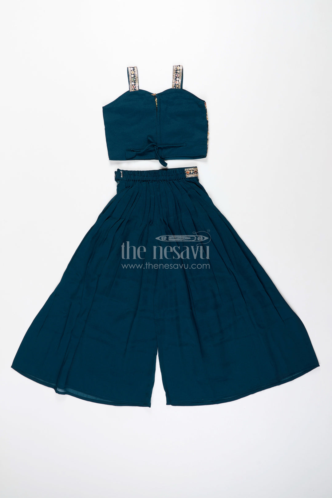 The Nesavu Girls Sharara / Plazo Set All-over embroidered ethnic co-ord set – traditional charm for girls Nesavu Traditional embroidered co-ord set girls  festive plazo outfit Nesavu