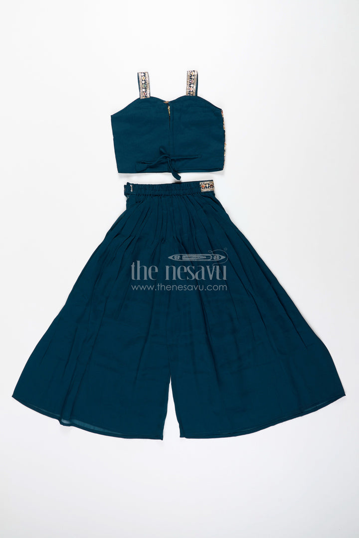 The Nesavu Girls Sharara / Plazo Set All-over embroidered ethnic co-ord set – traditional charm for girls Nesavu Traditional embroidered co-ord set girls  festive plazo outfit Nesavu