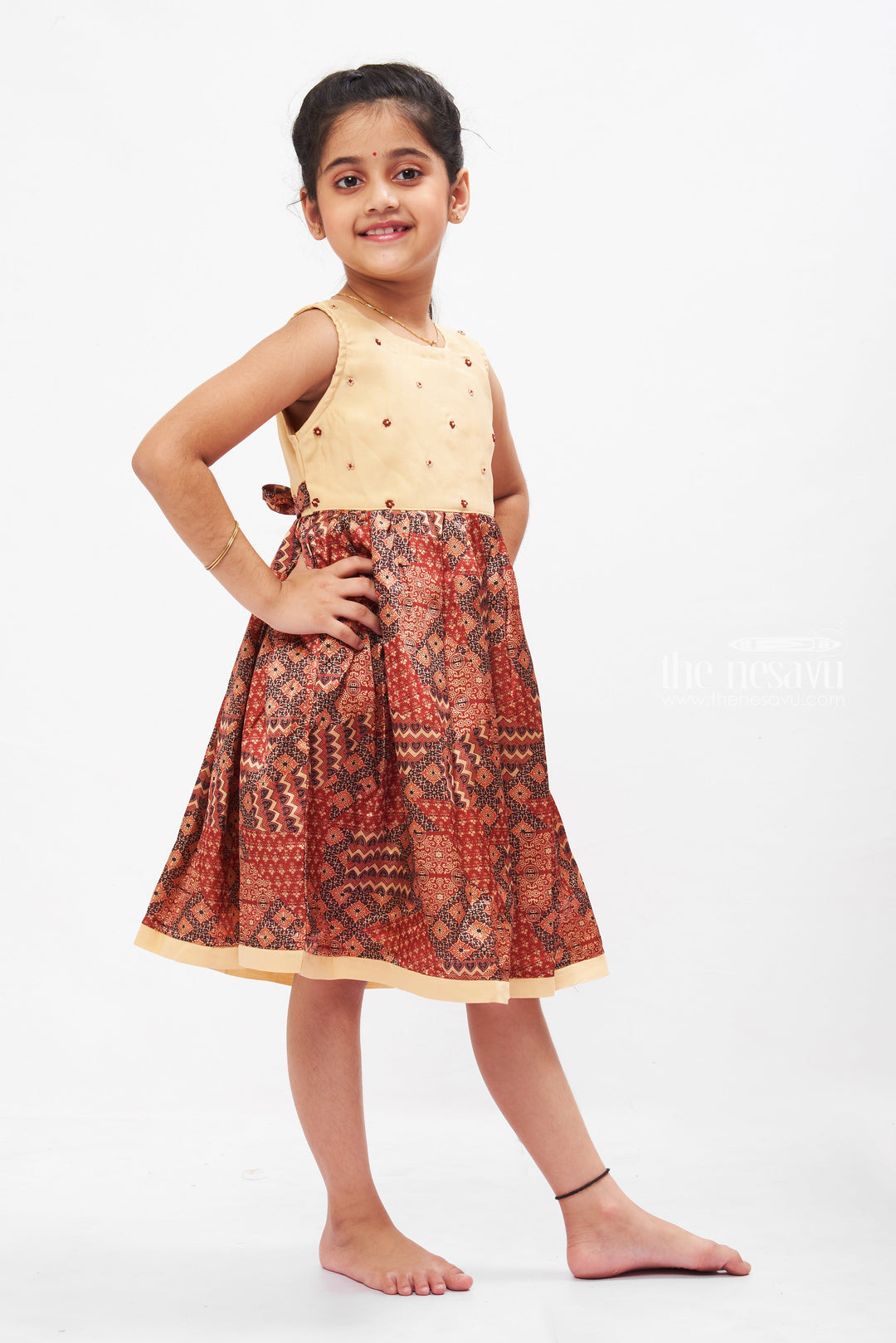 The Nesavu Girls Cotton Frock Amber Traditional Print Cotton Frock for Girls Nesavu Girls Traditional Cotton Dress Wear | Amber Print Frock | The Nesavu