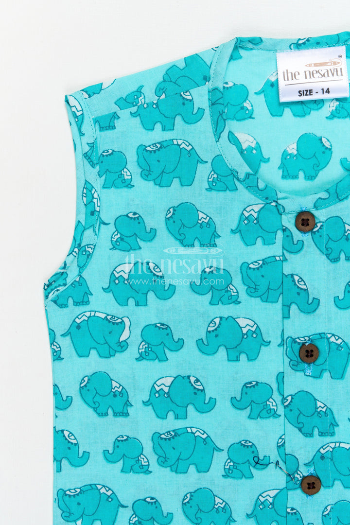 The Nesavu Baby Jablas Animal Print Baby Jabla Top for Fun Everyday Wear Nesavu 10 (NB) / Blue / Cotton IF033B-10 Nesavu elephant printed cotton baby jabla – breathable and fun for daily summer wear