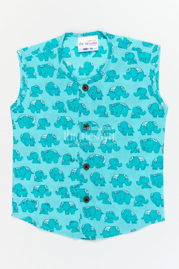 The Nesavu Baby Jablas Animal Print Baby Jabla Top for Fun Everyday Wear Nesavu 10 (NB) / Blue / Cotton IF033B-10 Nesavu elephant printed cotton baby jabla – breathable and fun for daily summer wear