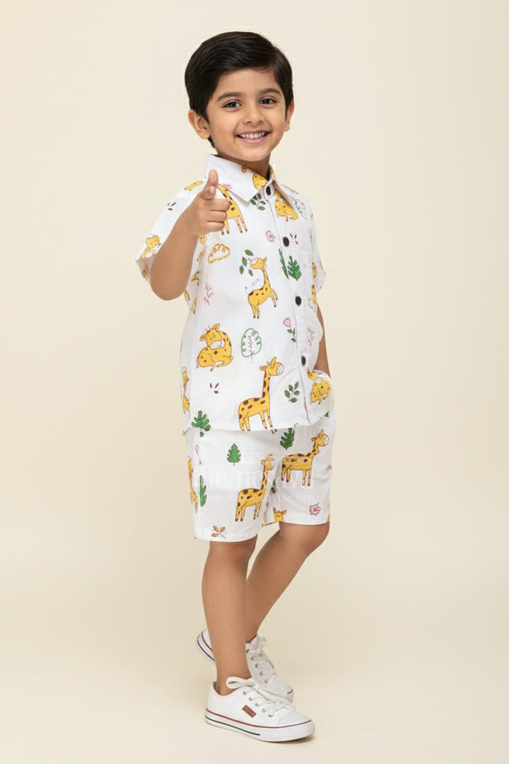 The Nesavu Boys Casual Set Animal Print Cotton Co-Ord for Toddler Boys’ Daily Dressing Nesavu 16 (1Y) / Yellow BCS409A-16 Nesavu toddler boys cotton co-ord set giraffe animal print  fun outfit playdates outings