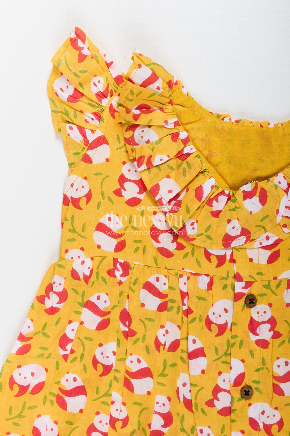 The Nesavu Girls Cotton Frock Animal print frock for toddler girls ideal for birthdays and playdates Nesavu Nesavu panda animal print frock toddler girls flutter sleeves parties everyday fun