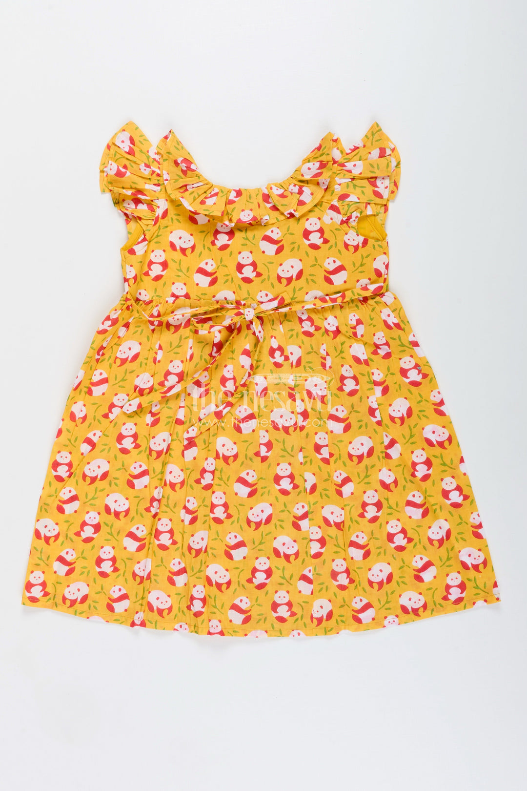The Nesavu Girls Cotton Frock Animal print frock for toddler girls ideal for birthdays and playdates Nesavu Nesavu panda animal print frock toddler girls flutter sleeves parties everyday fun