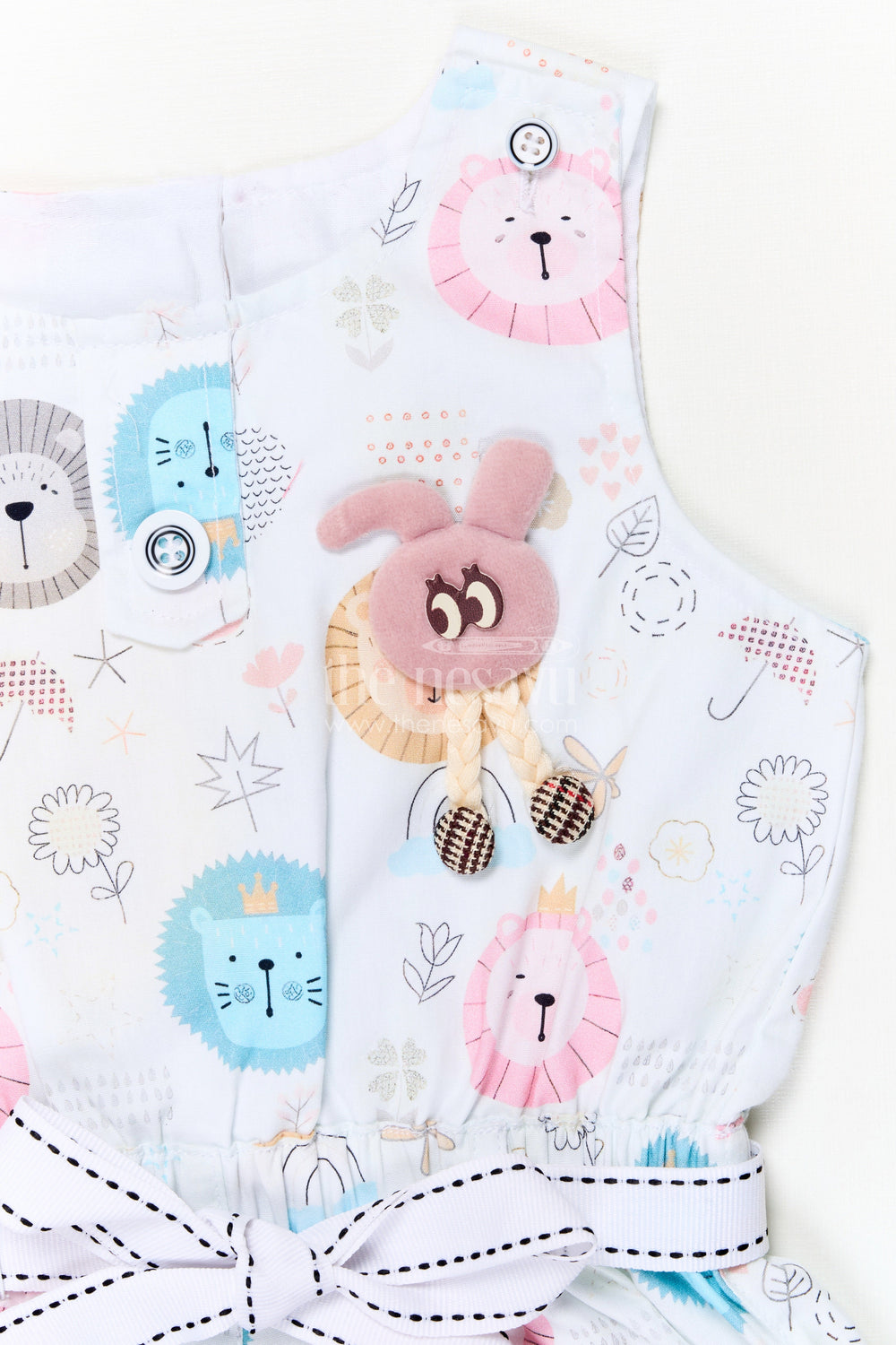 The Nesavu Baby Rompers/Onesies Animal Print Romper for Baby Playtime and Gifting Nesavu Nesavu cotton romper for baby with animal print and toy charm – ideal for playtime and gifting