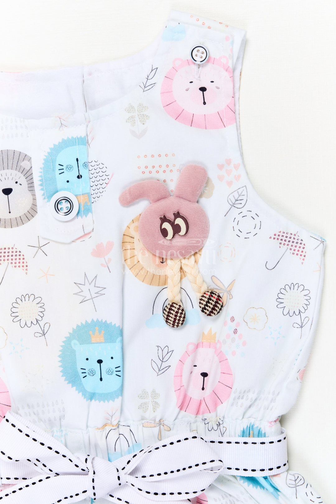 The Nesavu Baby Rompers/Onesies Animal Print Romper for Baby Playtime and Gifting Nesavu Nesavu cotton romper for baby with animal print and toy charm – ideal for playtime and gifting