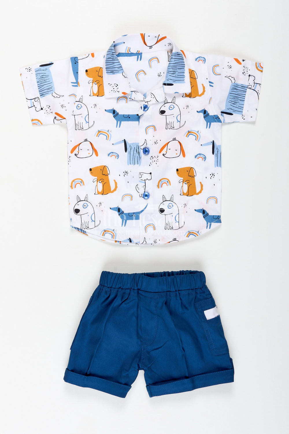 The Nesavu Boys Casual Set Animal Print Shirt and Shorts Set for Baby Boys Nesavu 12 (3M) / Blue BCS342A-12 Nesavu Cotton Animal Print Shirt Shorts Set Baby Boys Jungle Theme Soft Fabric