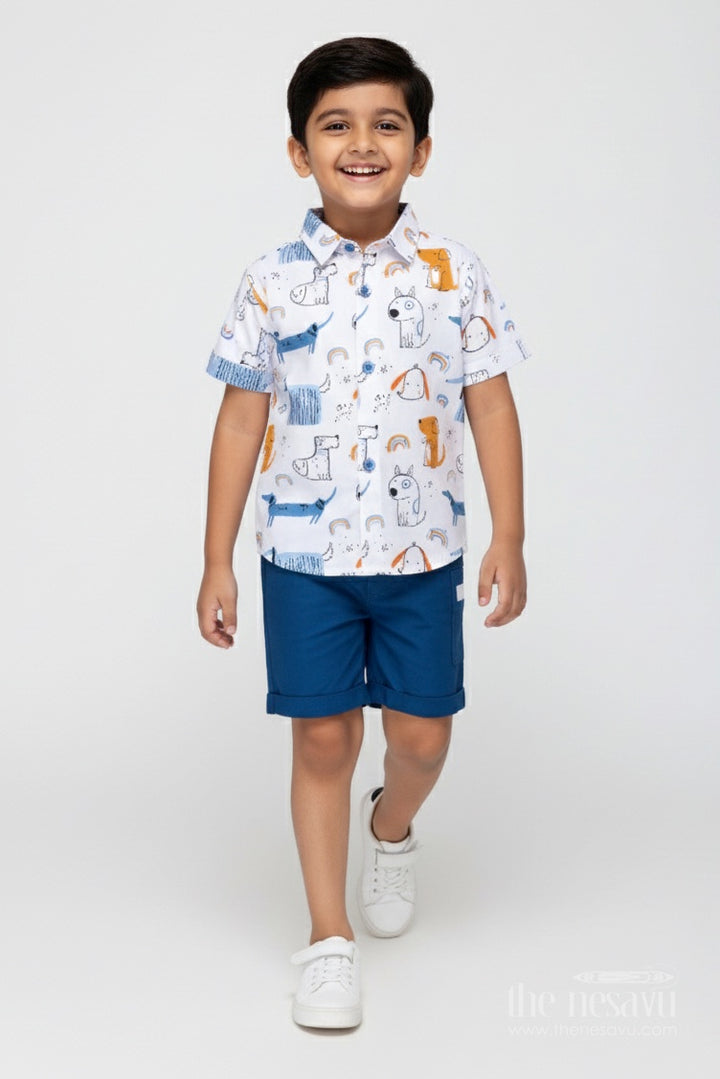 The Nesavu Boys Casual Set Animal Print Shirt and Shorts Set for Baby Boys Nesavu 12 (3M) / Blue BCS342A-12 Nesavu Cotton Animal Print Shirt Shorts Set Baby Boys Jungle Theme Soft Fabric