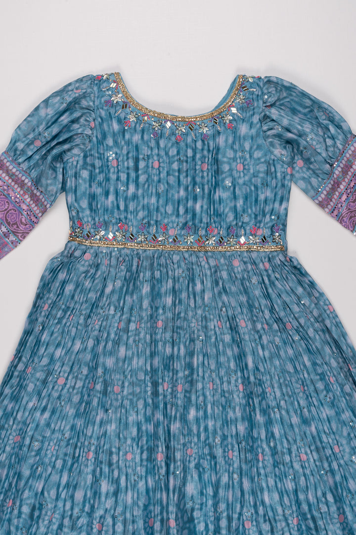 The Nesavu Girls Party Gown Azure Blooms: Stone Embroidered Floral Blue Anarkali for Girls- Premium Designer Dress Collections Nesavu Festive Diwali Anarkali Outfit | Kid’s Stylish Anarkali Dress | The Nesavu