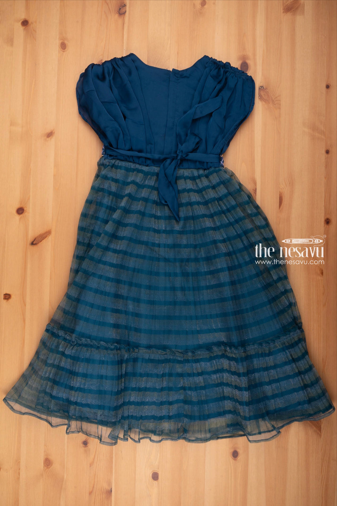 The Nesavu Girls Party Gown Azure Blue Striped Delight with Radiant Mirror Stone Patterns: Ethereal Elegance for Aspiring Divas Nesavu Anarkali Dress Collection | Anarkali Festive Wear | the Nesavu