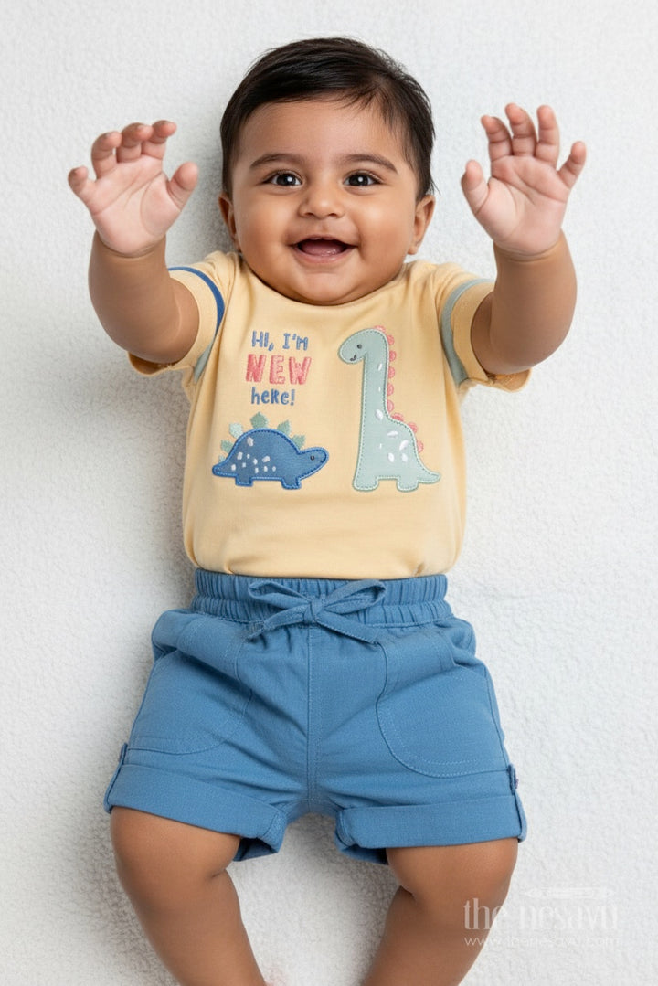 The Nesavu Baby Casual Sets Baby Boy Casual Set with Animal Patch and Shorts for Everyday Outings Nesavu 10 (NB) / Yellow BCS486A-10 Nesavu baby boy casual cotton set animal patch  ideal outings playdates daily wear