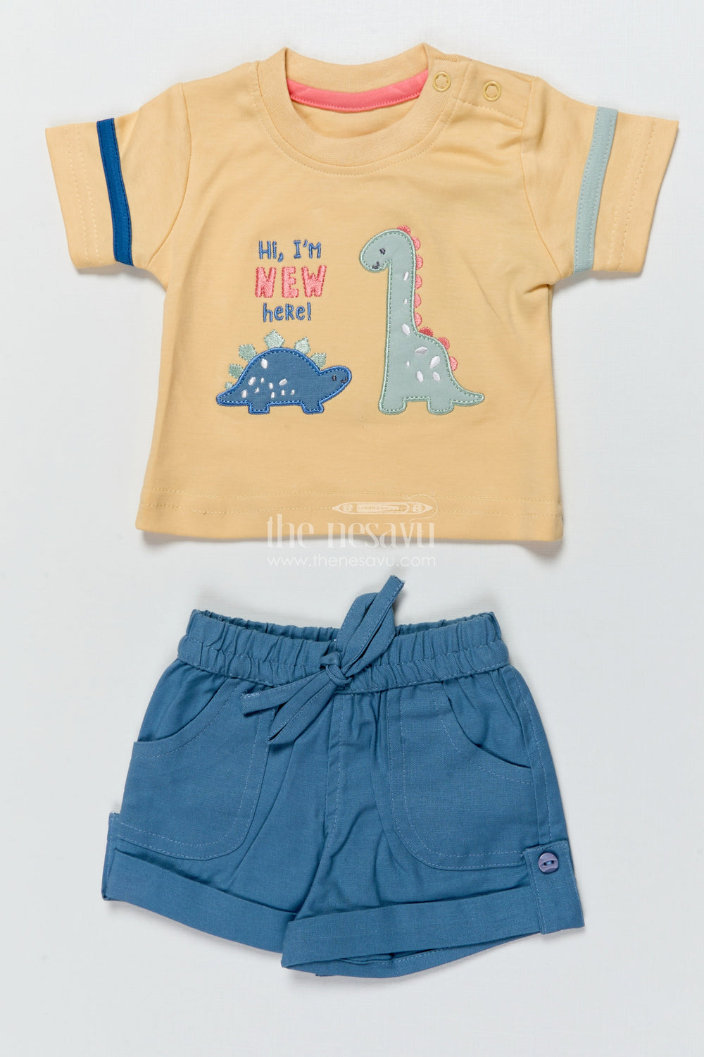 The Nesavu Baby Casual Sets Baby Boy Casual Set with Animal Patch and Shorts for Everyday Outings Nesavu Nesavu baby boy casual cotton set animal patch  ideal outings playdates daily wear