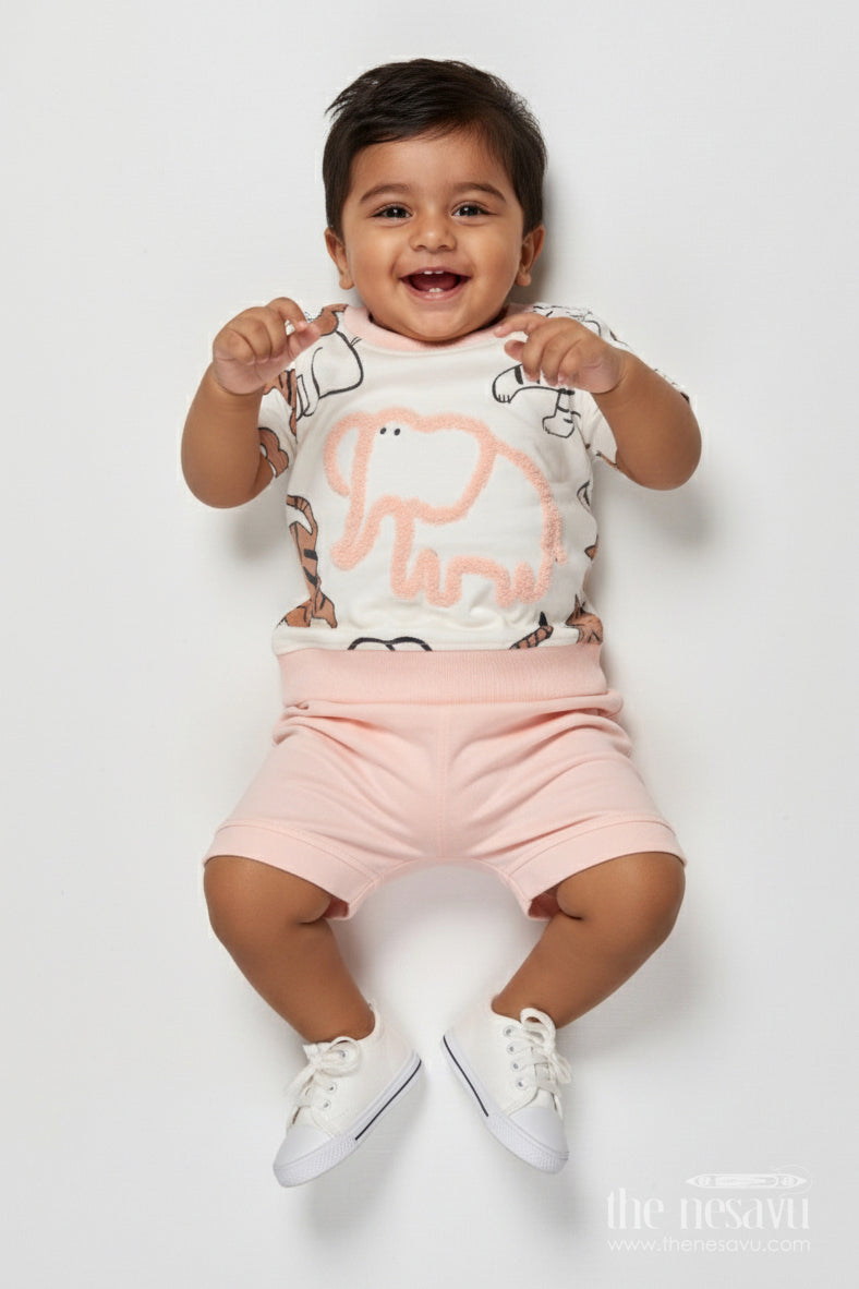 The Nesavu Boys Casual Set Baby Boy Cotton Casual Set with Playful Prints for Warm Weather Nesavu 12 (3M) / Pink BCS535B-12 Nesavu baby boy cotton printed top shorts set summer comfort casual outings