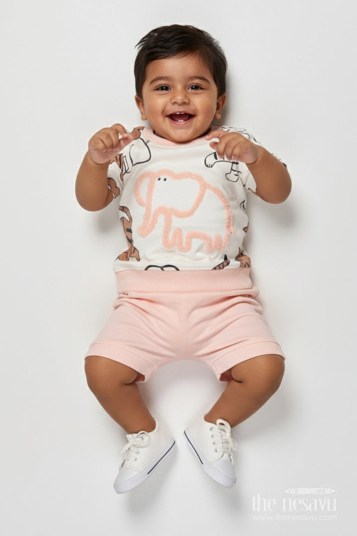 The Nesavu Boys Casual Set Baby Boy Cotton Casual Set with Playful Prints for Warm Weather Nesavu 12 (3M) / Pink BCS535B-12 Nesavu baby boy cotton printed top shorts set summer comfort casual outings