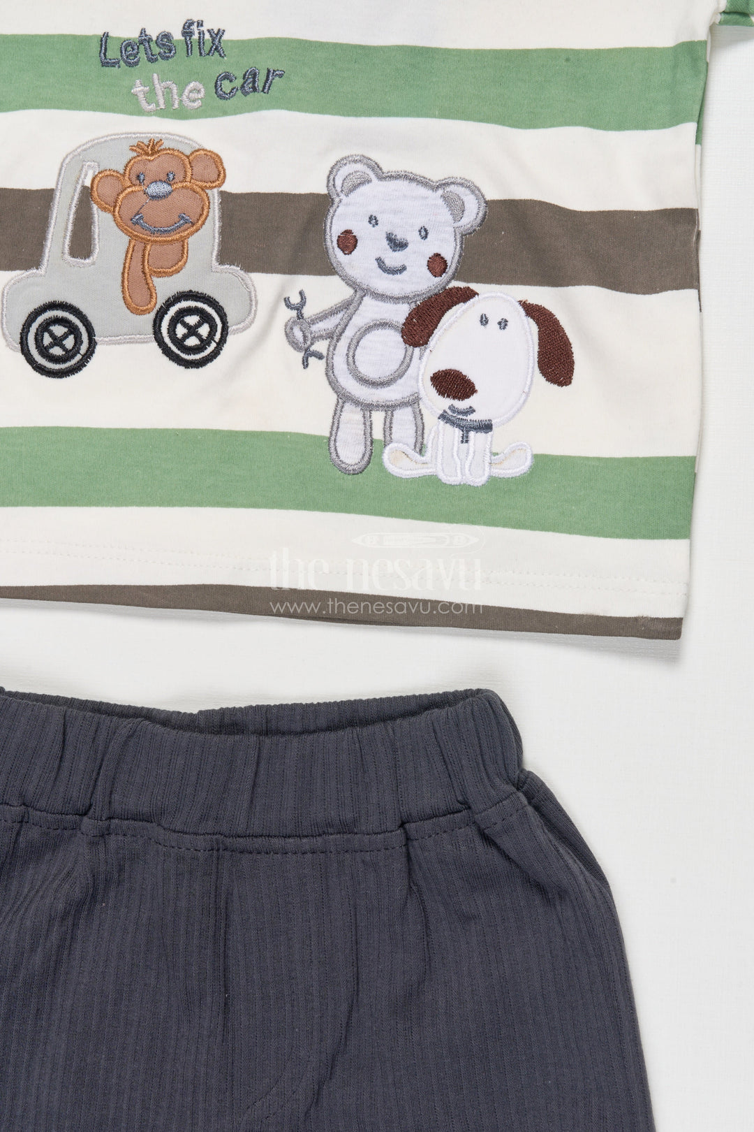 The Nesavu Boys Casual Set Baby Boy Cotton Shorts Set for Summer Play and Everyday Wear Nesavu Nesavu baby boy striped cotton t-shirt shorts set summer days casual play