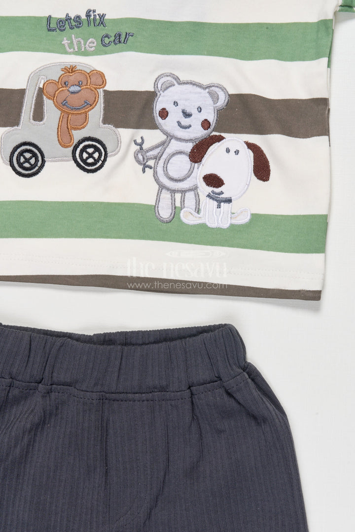 The Nesavu Boys Casual Set Baby Boy Cotton Shorts Set for Summer Play and Everyday Wear Nesavu Nesavu baby boy striped cotton t-shirt shorts set summer days casual play
