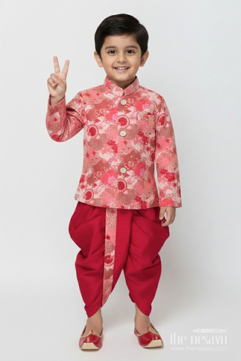 The Nesavu Boys Dothi Set Baby Boy Dhoti Kurta for Weddings and Naming Ceremony Nesavu 12 (3M) / Pink BES940A-12 Nesavu baby boy dhoti kurta set for festive occasions and traditional ceremonies