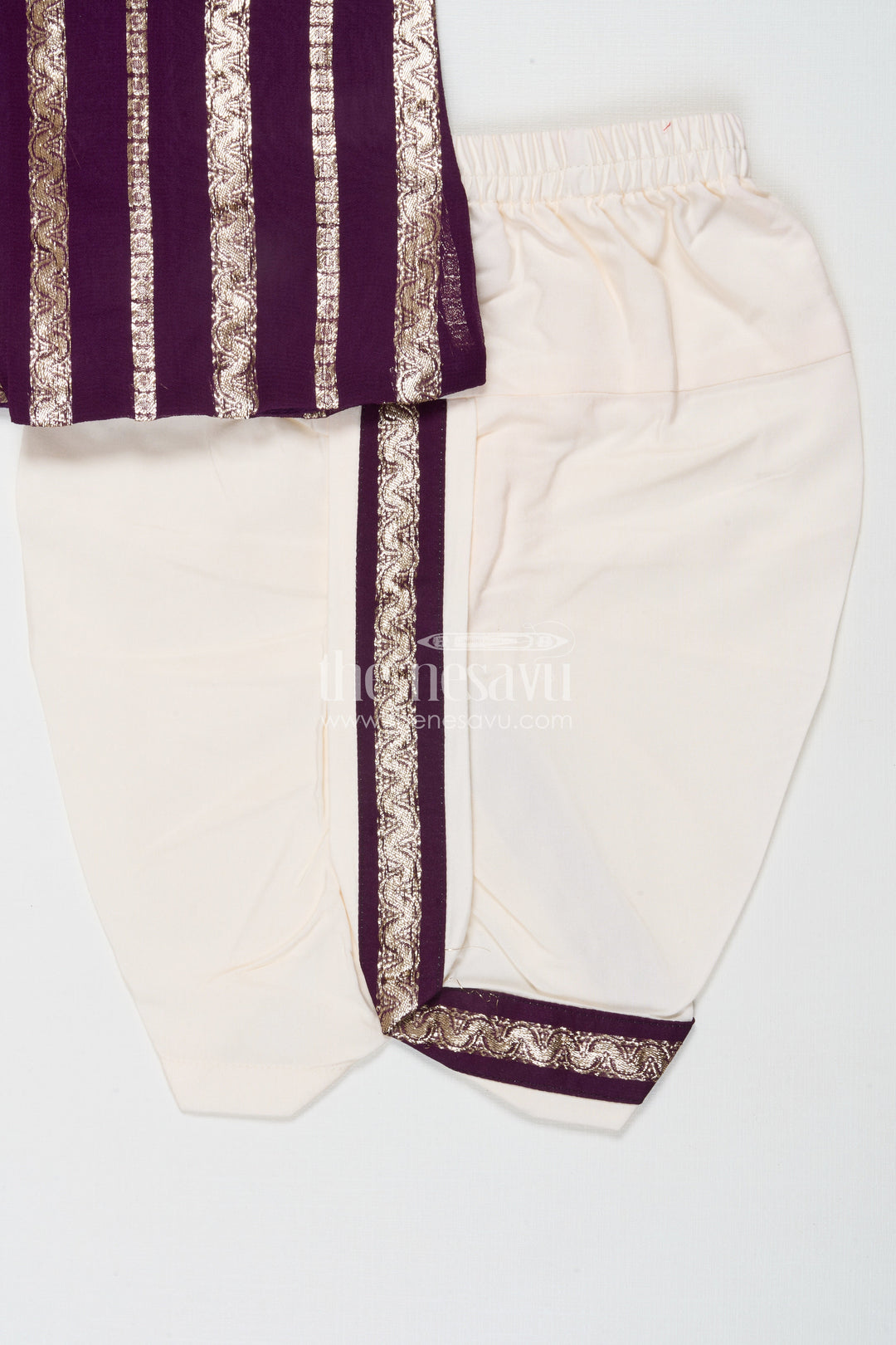 The Nesavu Boys Dothi Set Baby Boy Dhoti Kurta Set for Festive Celebrations and Family Poojas Nesavu Nesavu baby boy dhoti kurta in viscose silk for poojas, weddings and festive family gatherings
