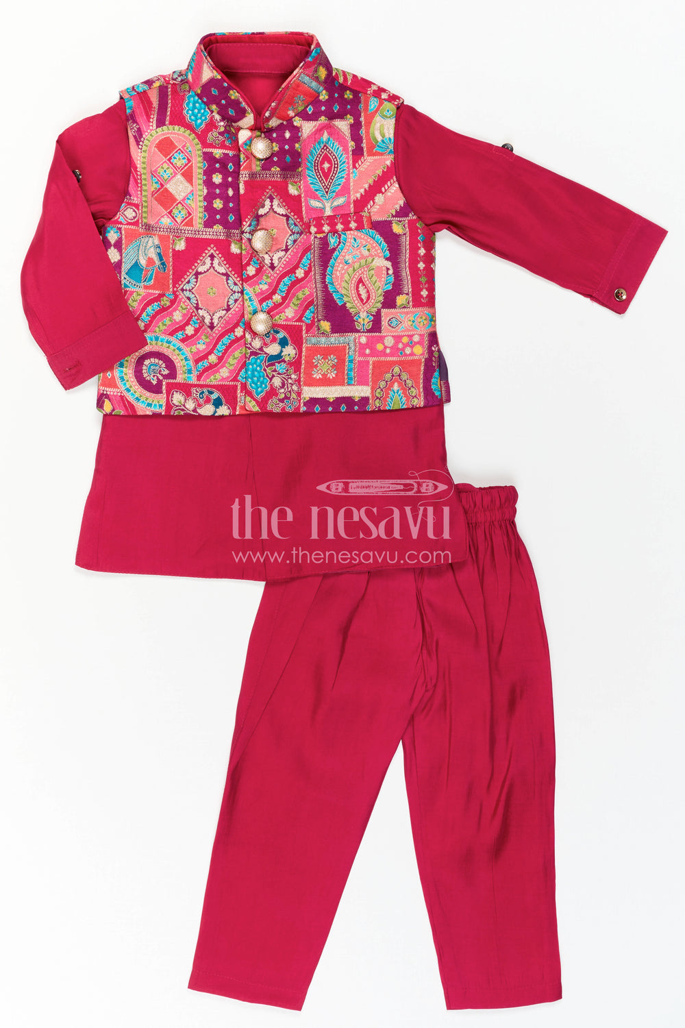 The Nesavu Boys Jacket Sets Baby Boy Ethnic Jacket Set for Festive Weddings and Celebrations Nesavu Nesavu Baby Boy Ethnic Jacket Set With Printed Designer Jacket For Festive Weddings And Celebrations