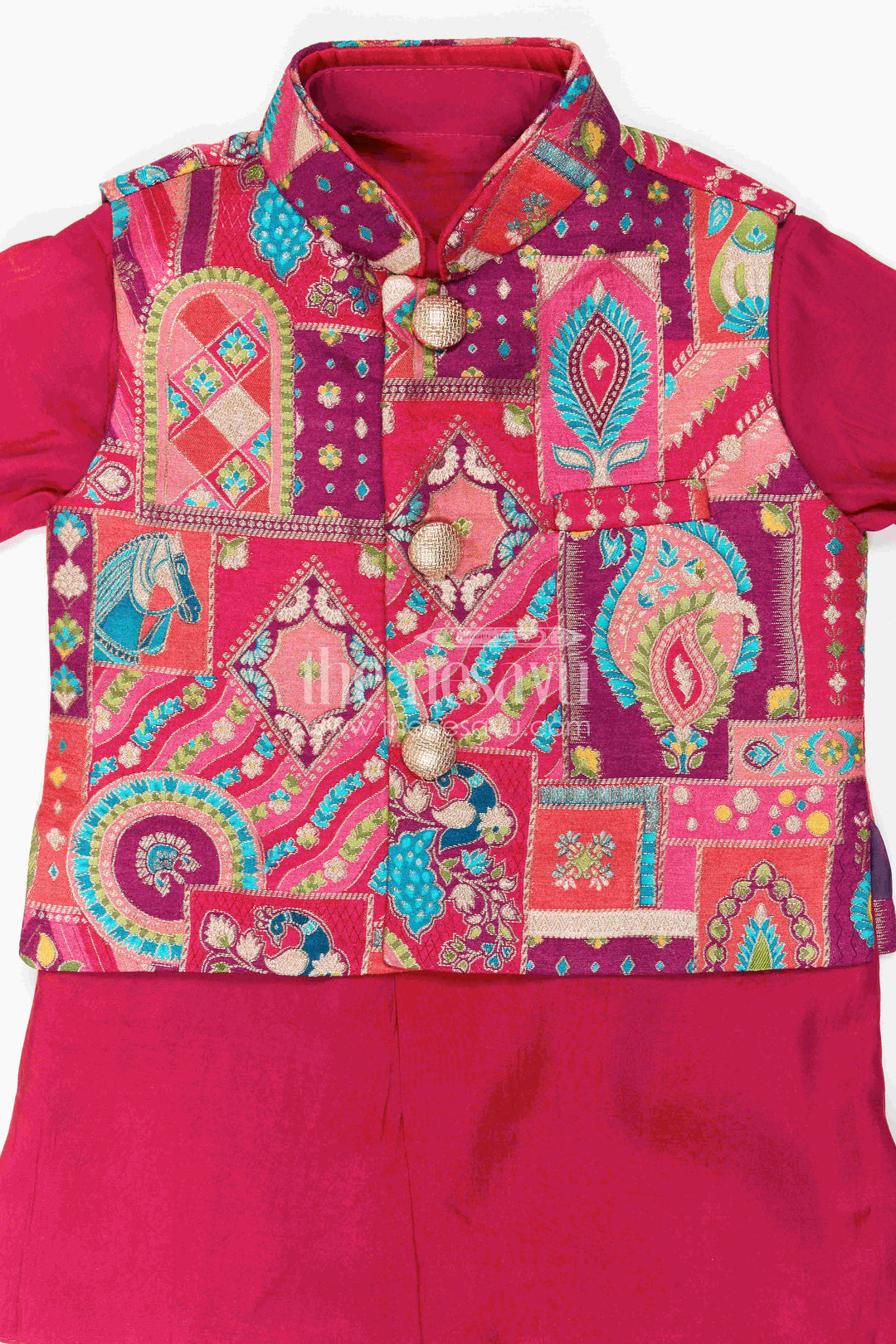 The Nesavu Boys Jacket Sets Baby Boy Ethnic Jacket Set for Festive Weddings and Celebrations Nesavu Nesavu Baby Boy Ethnic Jacket Set With Printed Designer Jacket For Festive Weddings And Celebrations