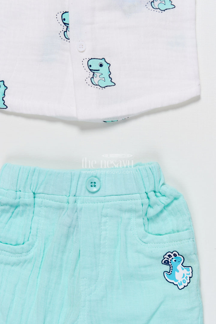 The Nesavu Boys Casual Set Baby Boy Muslin Cotton Outfit with Digital Print for Everyday Comfort Nesavu Nesavu baby boy muslin cotton outfit green digital print daily wear