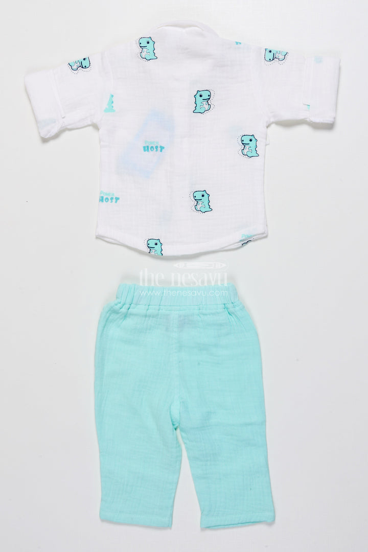 The Nesavu Boys Casual Set Baby Boy Muslin Cotton Outfit with Digital Print for Everyday Comfort Nesavu Nesavu baby boy muslin cotton outfit green digital print daily wear