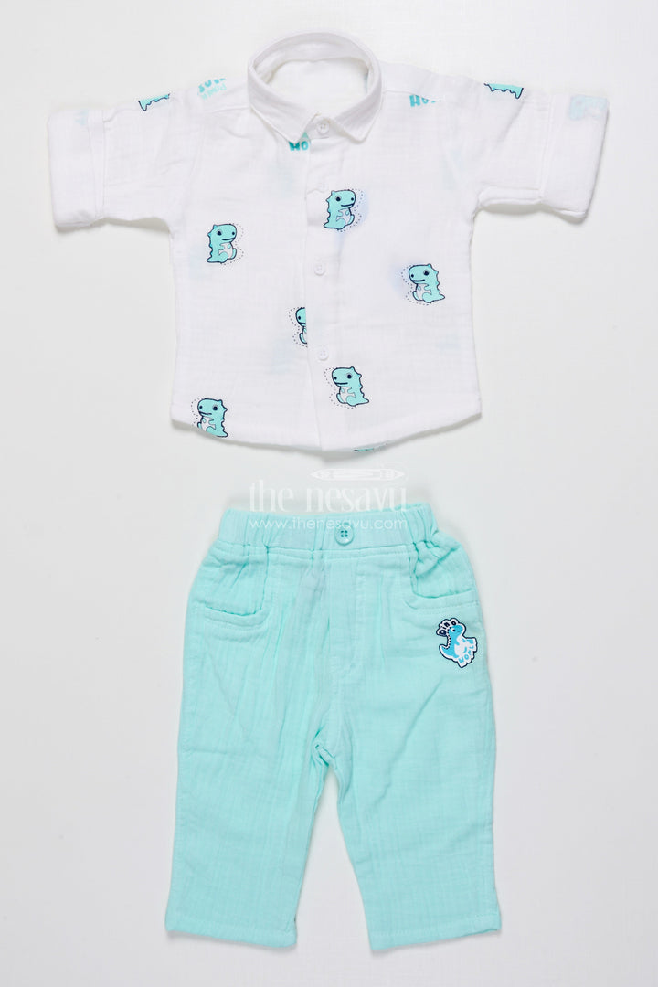 The Nesavu Boys Casual Set Baby Boy Muslin Cotton Outfit with Digital Print for Everyday Comfort Nesavu Nesavu baby boy muslin cotton outfit green digital print daily wear