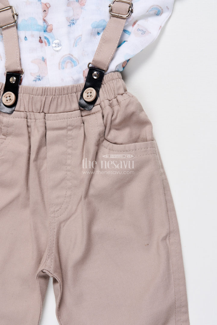 The Nesavu Boys Casual Set Baby Boy Muslin Cotton Suspender Set for Birthday and Outings Nesavu Nesavu baby boy suspender outfit muslin cotton digital print  ideal birthdays casual events