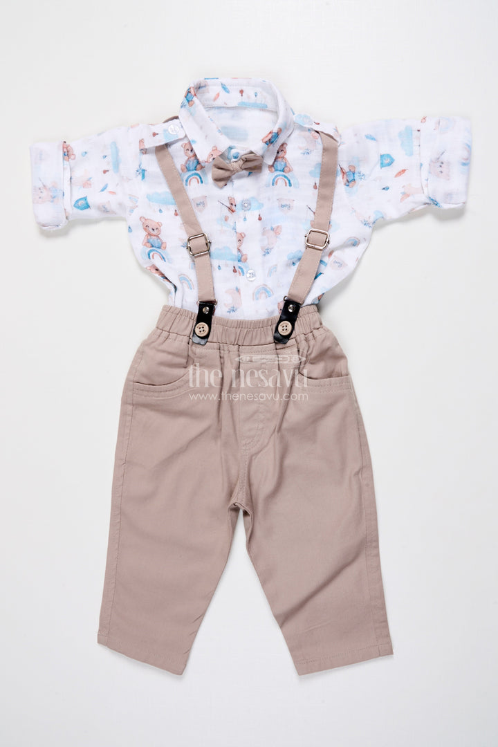 The Nesavu Boys Casual Set Baby Boy Muslin Cotton Suspender Set for Birthday and Outings Nesavu Nesavu baby boy suspender outfit muslin cotton digital print  ideal birthdays casual events