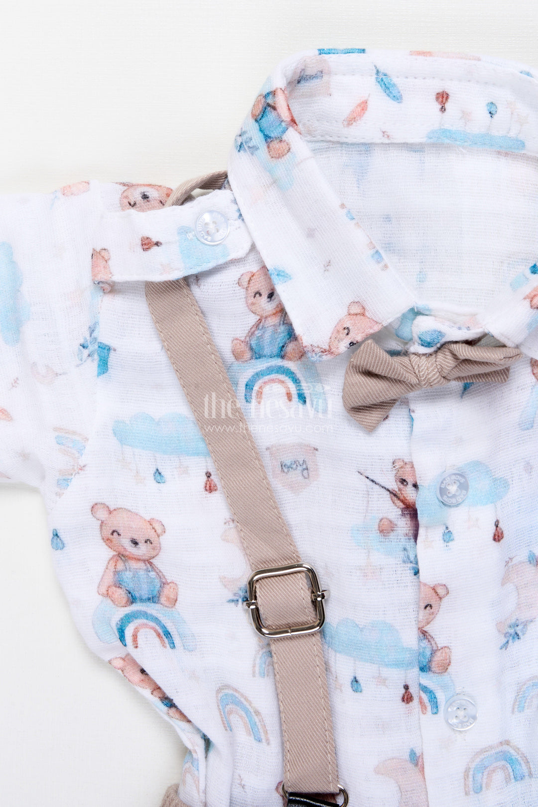 The Nesavu Boys Casual Set Baby Boy Muslin Cotton Suspender Set for Birthday and Outings Nesavu Nesavu baby boy suspender outfit muslin cotton digital print  ideal birthdays casual events