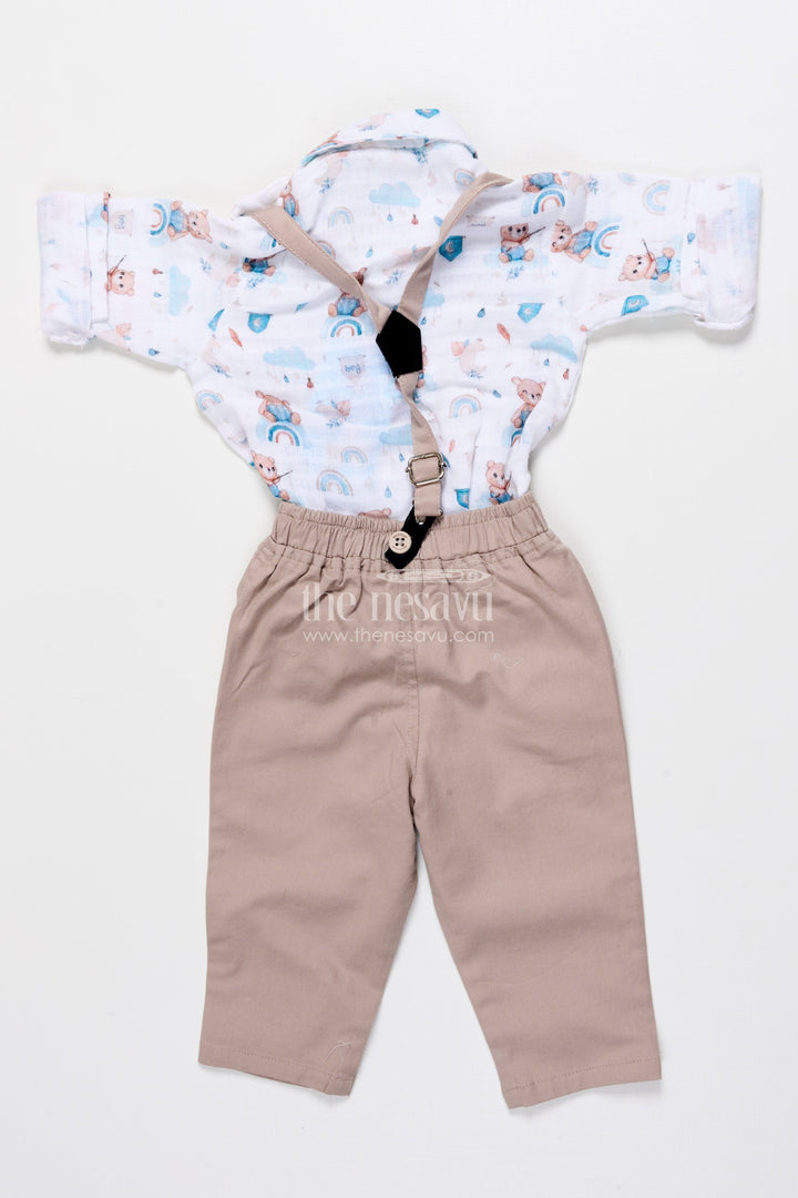 The Nesavu Boys Casual Set Baby Boy Muslin Cotton Suspender Set for Birthday and Outings Nesavu Nesavu baby boy suspender outfit muslin cotton digital print  ideal birthdays casual events