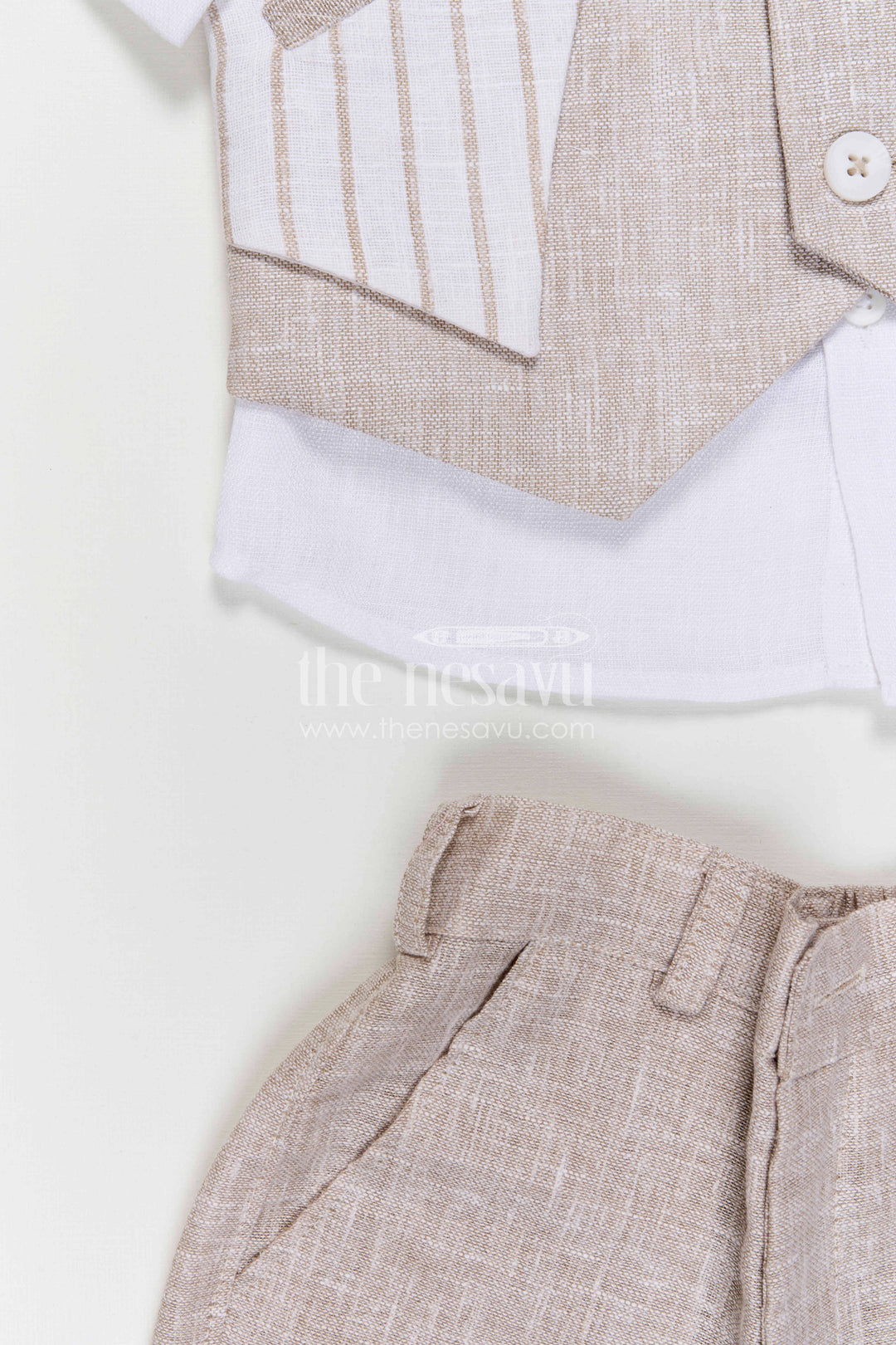 The Nesavu Boys Casual Set Baby Boy Outfit for Weddings and Formal Celebrations Nesavu Nesavu Baby Boy Formal Outfit For Weddings With Cotton Shirt Striped Jacket And Pant Set