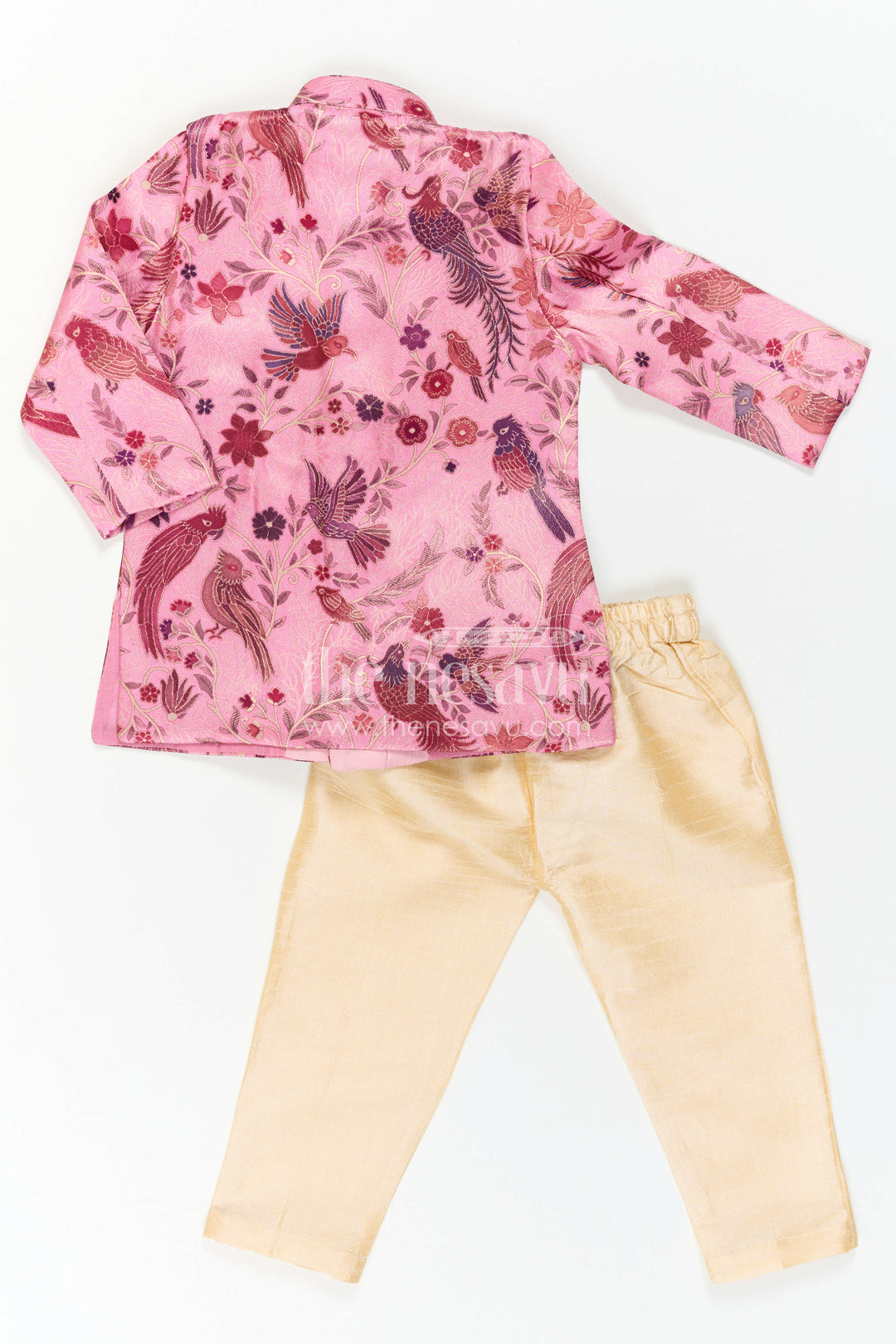 The Nesavu Boys Sherwani Baby Boy Sherwani Set for Festive Weddings and Traditional Celebrations Nesavu Nesavu Baby Boy Sherwani Set With Jacquard Floral Print For Weddings And Festive Celebrations
