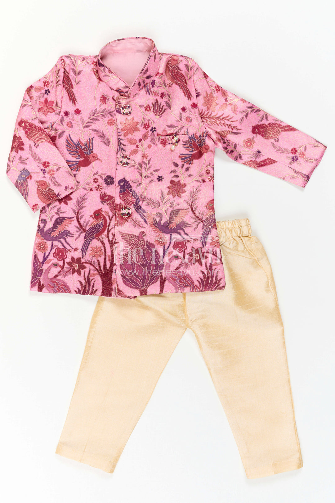 The Nesavu Boys Sherwani Baby Boy Sherwani Set for Festive Weddings and Traditional Celebrations Nesavu Nesavu Baby Boy Sherwani Set With Jacquard Floral Print For Weddings And Festive Celebrations